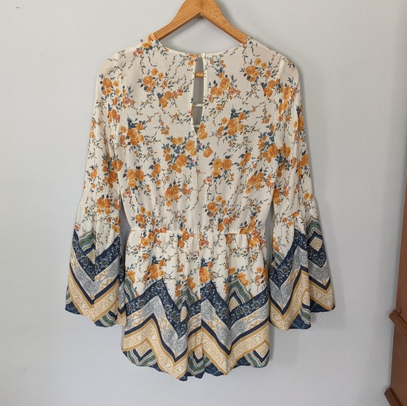 Chloe & Katie Long Sleeve Floral Striped Romper - Picture 2 of 7